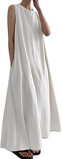 CHARTOU Women Casual Cotton Linen Maxi Dress