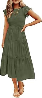 ZESICA Women’s Smocked Elastic Waist Tiered Midi Dress