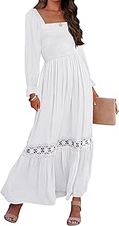 ZESICA Women’s Boho Square Neck Smocked Maxi Dress