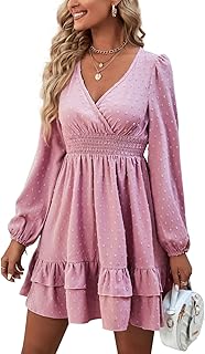 Rooscier Women’s Wrap V Neck Ruffle Mini Dress