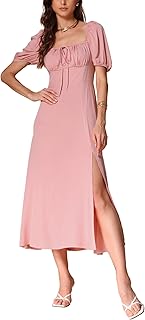 Allegra K Puff Sleeve Maxi Dress