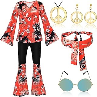 AUTOWT 7Pcs Womens Hippie Costume Set