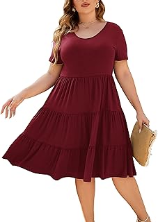 Younrui Women’s Plus Size Tiered Babydoll Dress