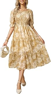 Sissyaki Women's Square Neck Boho Midi Dress