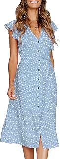 MITILLY Women’s Polka Dot Flutter Sleeve V Neck Midi Dress