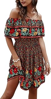 Boho Floral Off Shoulder Mini Dress