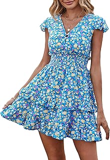 PRETTYGARDEN Women’s Boho Floral Print Ruffle Sleeve Mini